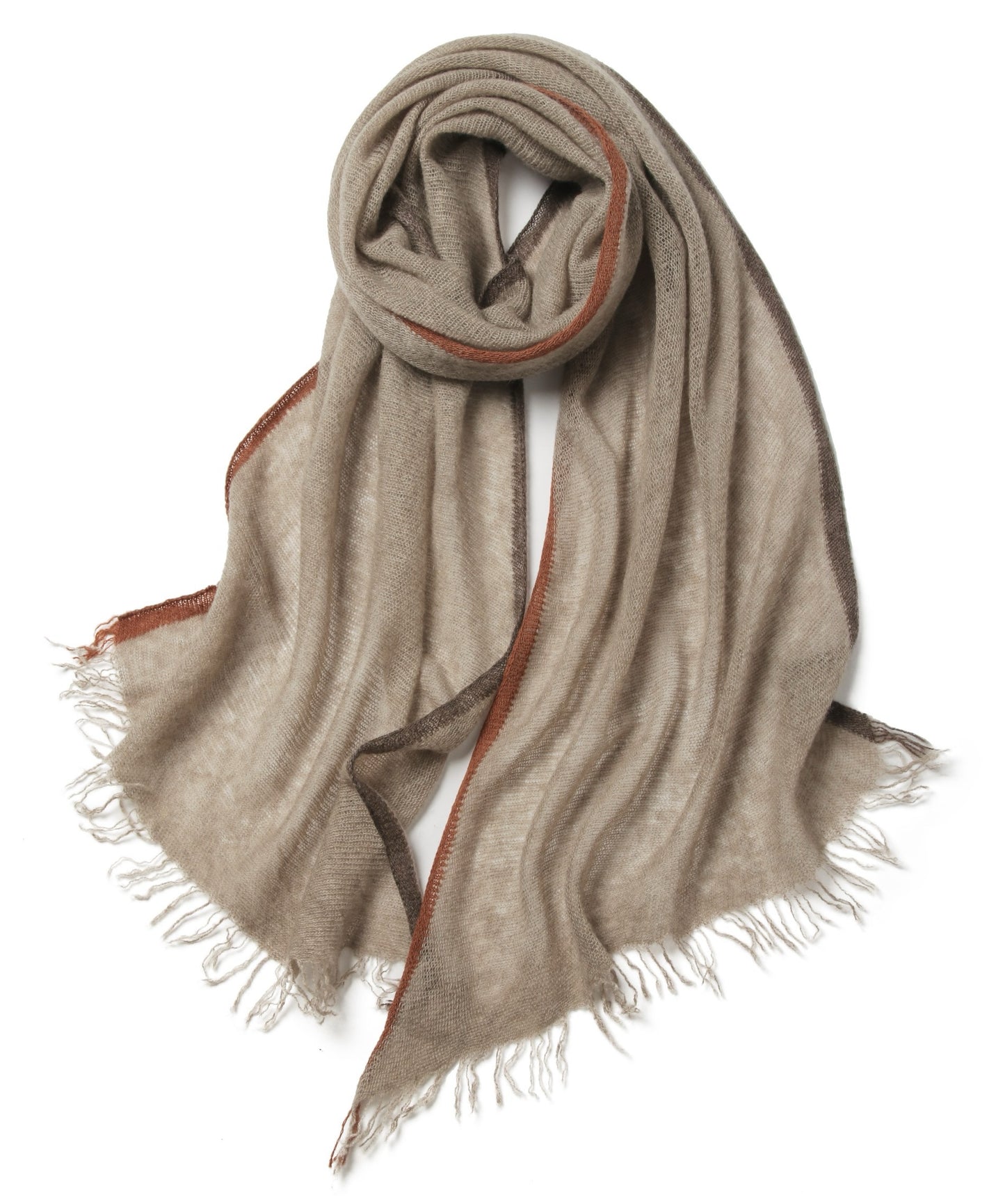 Knitted Pure Cashmere Scarf with Fringe