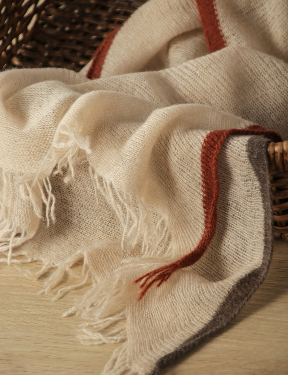 Knitted Pure Cashmere Scarf with Fringe