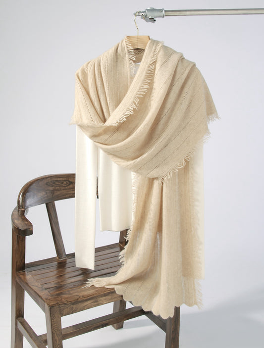 Knitted Pointelle Pattern Cashmere Scarf