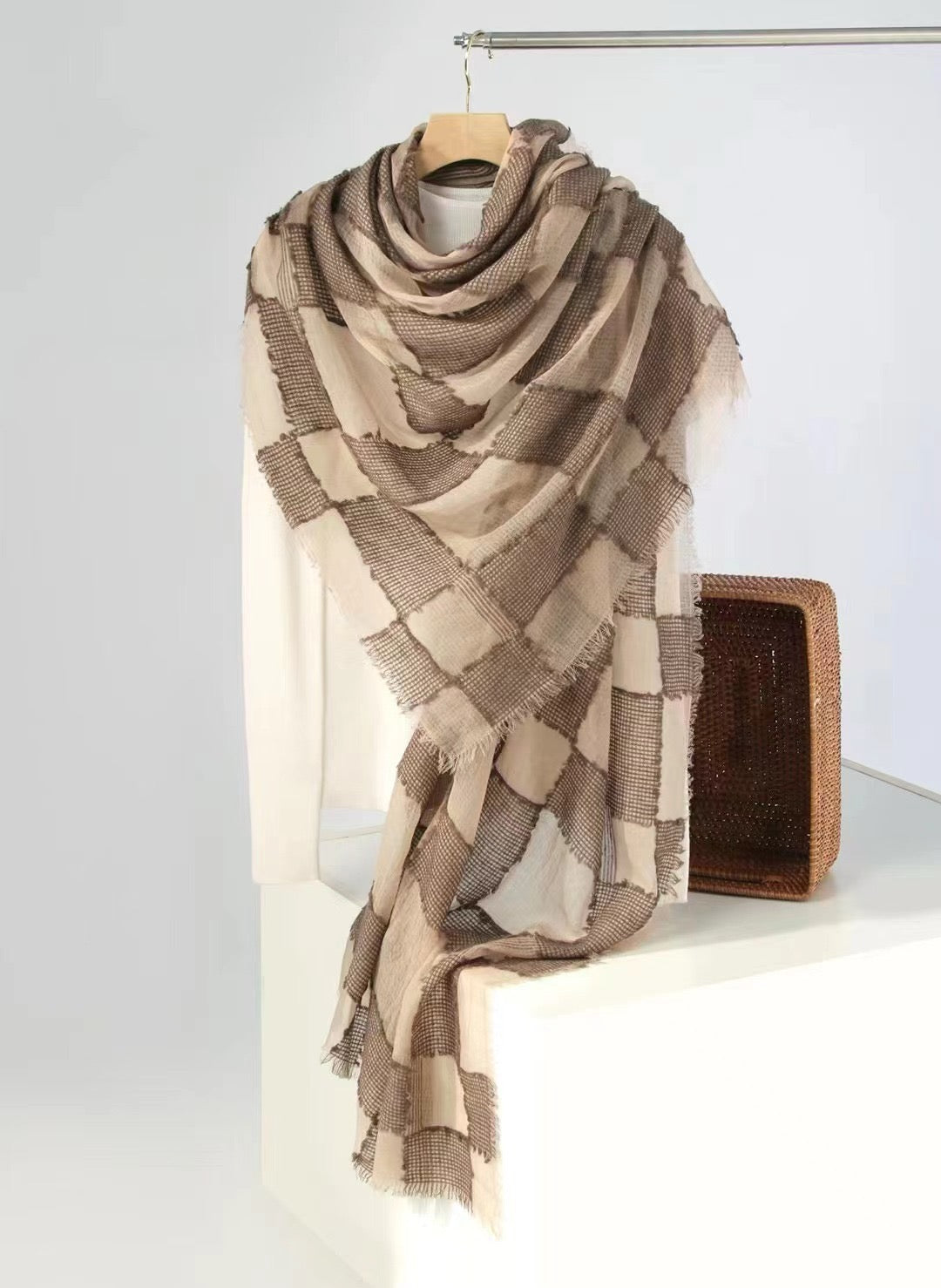 Woven Checkered Pure Cashmere Scarf