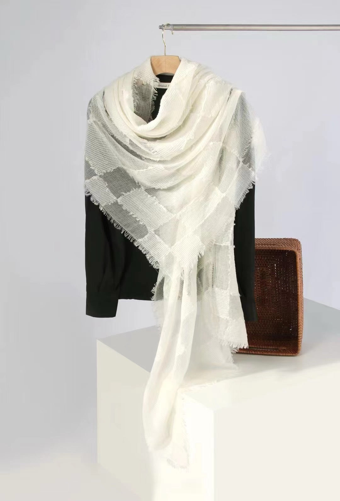 Woven Checkered Pure Cashmere Scarf