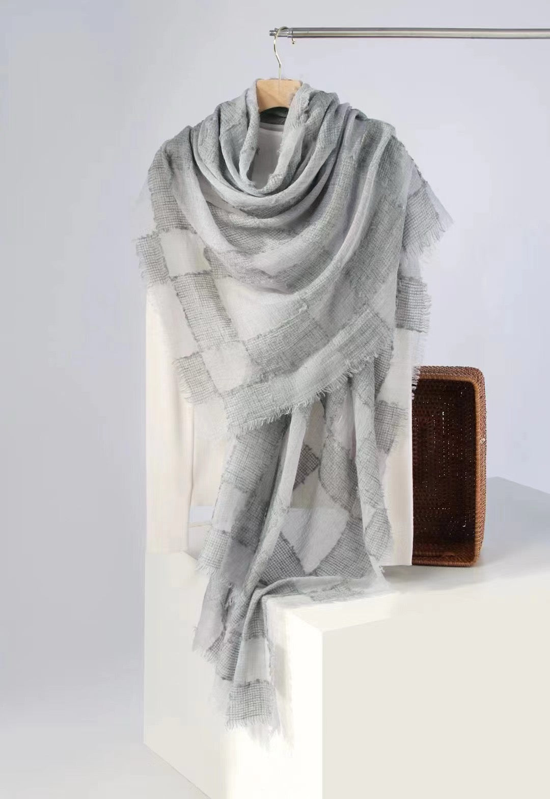 Woven Checkered Pure Cashmere Scarf