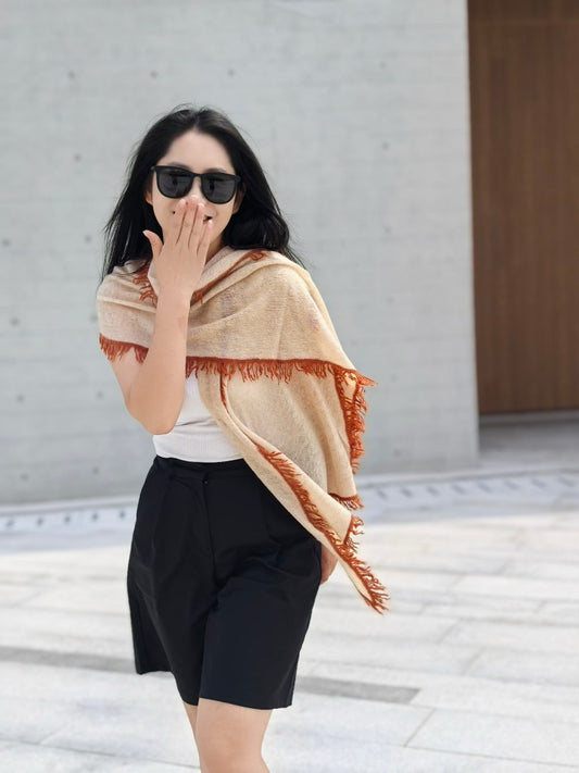 Knitted Pure Cashmere Scarf with Color Fringes