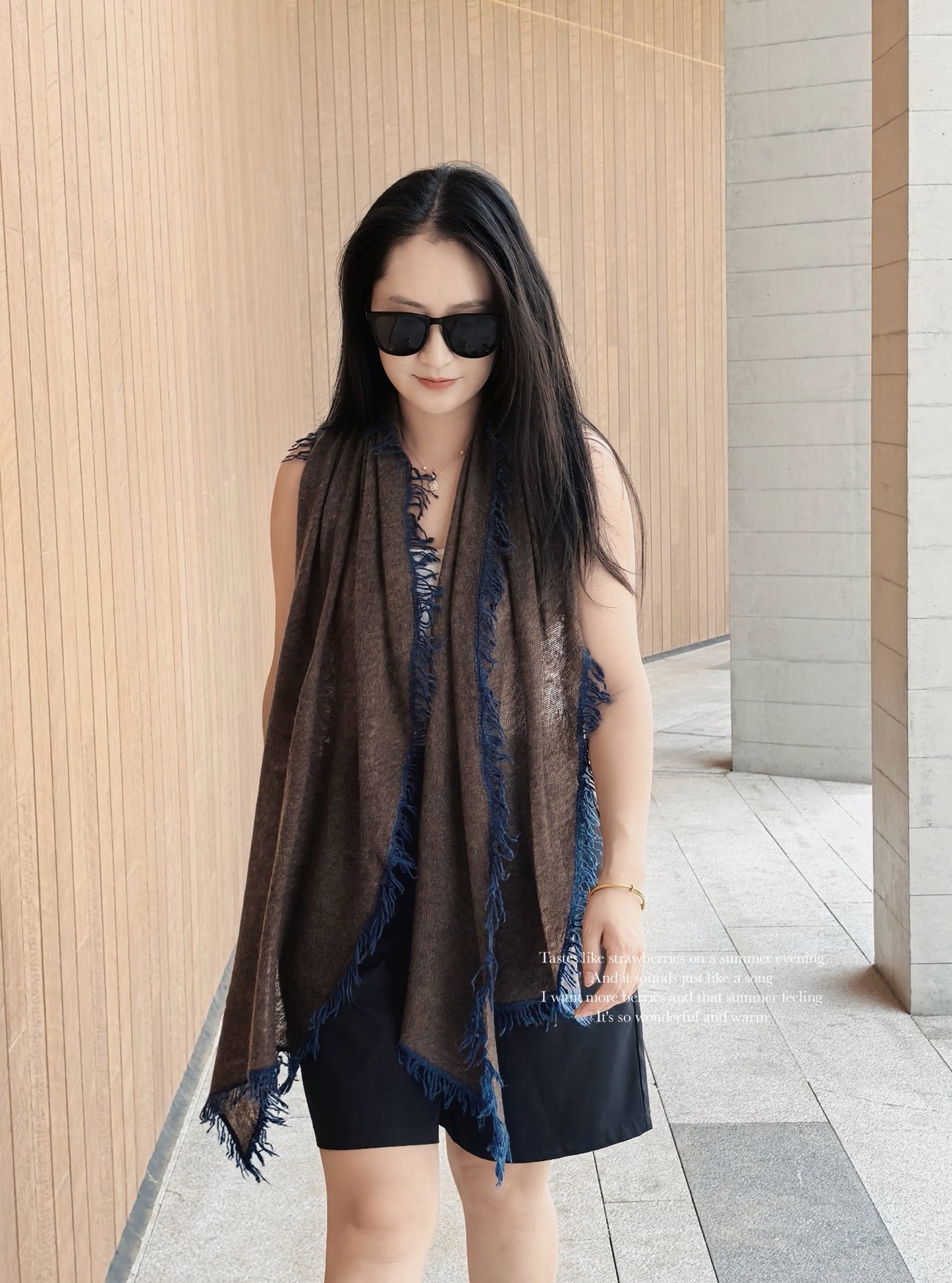 Knitted Pure Cashmere Scarf with Color Fringes