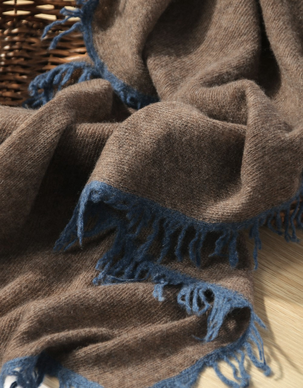 Knitted Pure Cashmere Scarf with Color Fringes